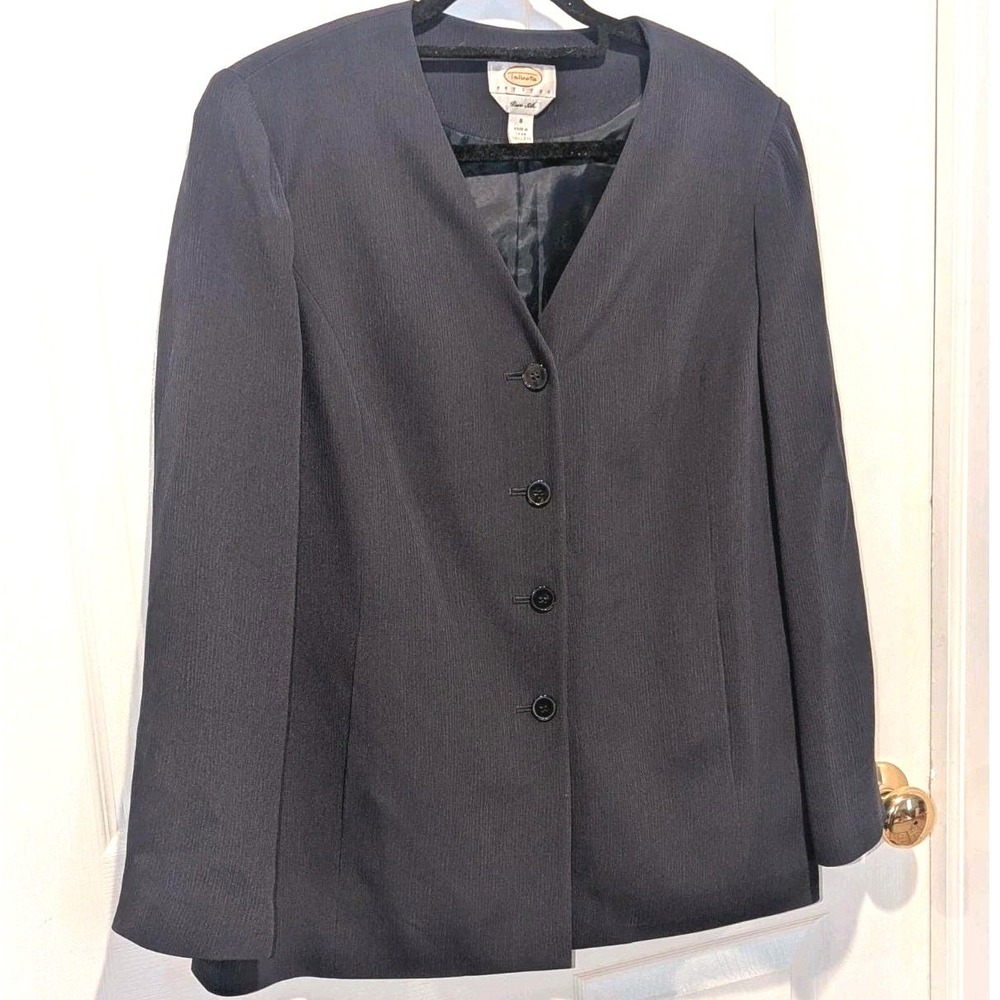 Quiet Luxury Vintage Talbots Pure Silk Ribbed Blazer Navy Petites 8 Old‎ Money